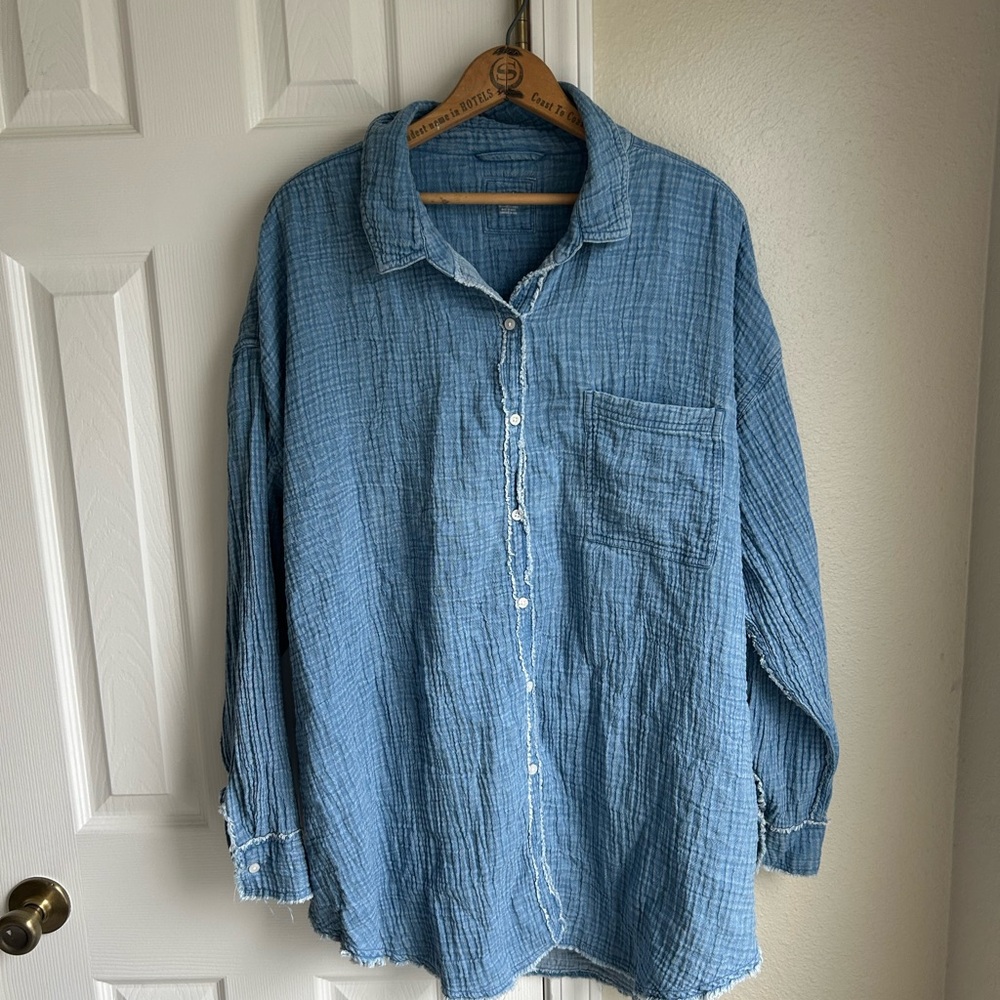 Aerie Denim Blue Cotton Button Down